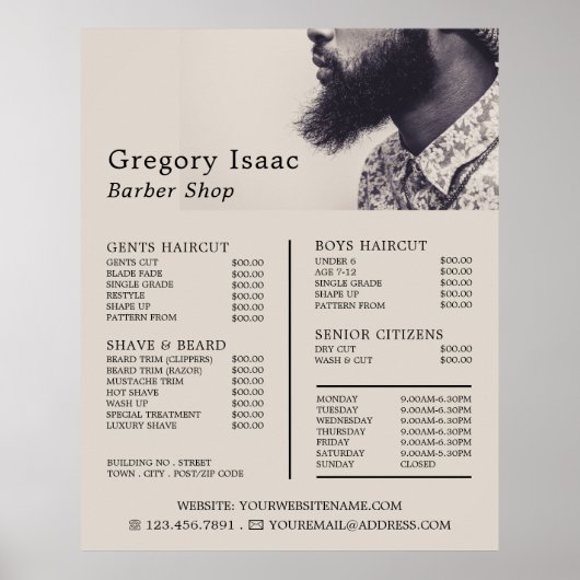 Black Beard Model, Men Barbers Price List Poster (Vorne)