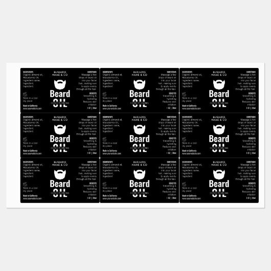 Black Beard Oil Label 1 OZ 30 ml Kosmetische Flasc Etiketten (Blatt)
