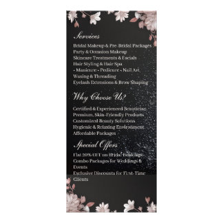 Black Beautician Promotion Services Pink Floral   Werbekarte