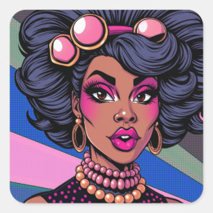 Black Beauty Drag Queen Pop Art Quadratischer Aufkleber
