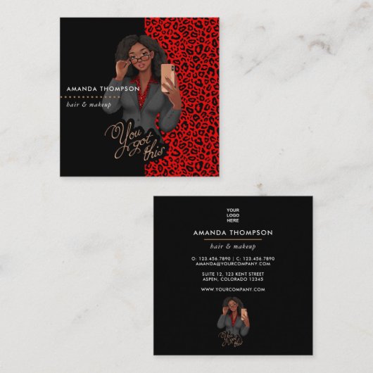 Black Beauty Fashion Business Card Quadratische Visitenkarte (Vorne/Hinten)