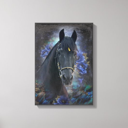 Black Beauty Friesian Horse - Wrapped Canvas Leinwanddruck (Vorderseite)