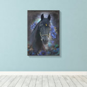 Black Beauty Friesian Horse - Wrapped Canvas Leinwanddruck (Insitu (Holzboden))