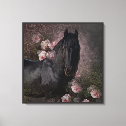 Black Beauty Friesian Horse - Wrapped Canvas Leinwanddruck (Vorderseite)
