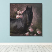 Black Beauty Friesian Horse - Wrapped Canvas Leinwanddruck (Insitu (Holzboden))
