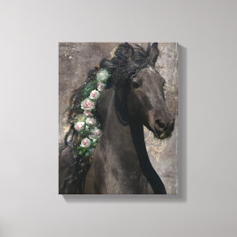 Black Beauty Friesian Horse - Wrapped Canvas Leinwanddruck