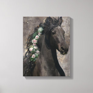 Black Beauty Friesian Horse - Wrapped Canvas Leinwanddruck