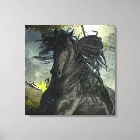 Black Beauty Friesian Horse - Wrapped Canvas Leinwanddruck (Vorderseite)