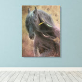 Black Beauty Friesian Horse - Wrapped Canvas Leinwanddruck (Insitu (Holzboden))