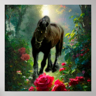 Black Beauty Friesian Pferd Fantasy - Poster