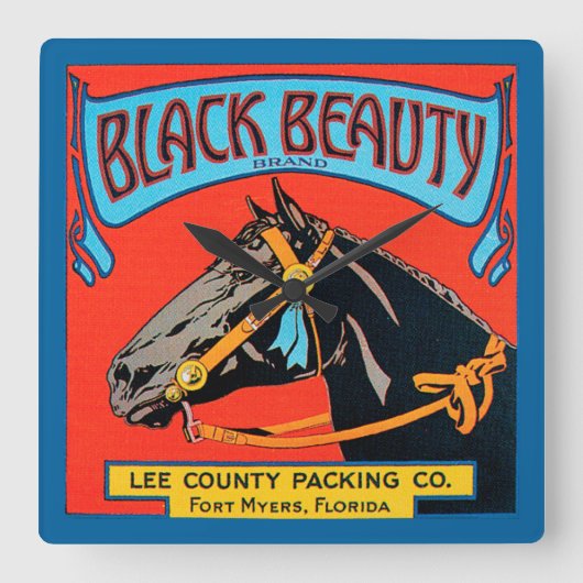 Black Beauty Horse on Red Background Quadratische Wanduhr (Vorderseite)