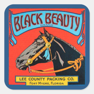Black Beauty Pferd auf rotem Hintergrund Quadratischer Aufkleber
