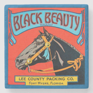 Black Beauty Pferd auf rotem Hintergrund Steinuntersetzer