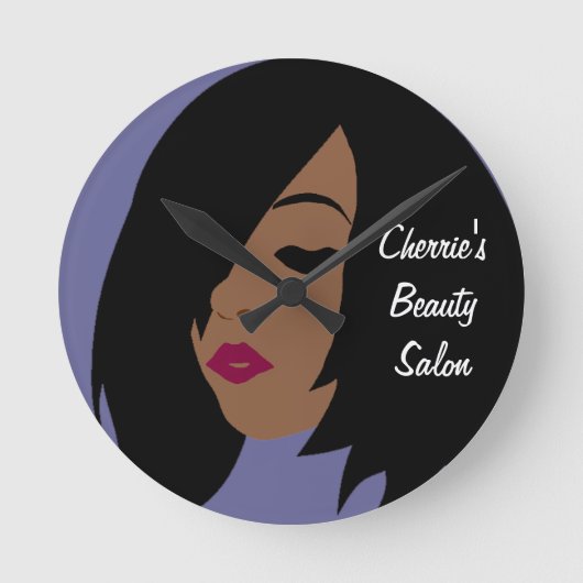 Black Beauty Salon Wall Clock- Customizable Runde Wanduhr (Vorderseite)