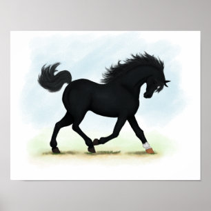 Black Beauty (Star & Sock) Trotting Horse Poster