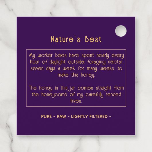 Black Bee Honey Label Metallic Gold Text  (Rückseite)