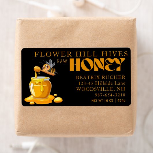 Black Bee Honey Label Metallic Gold Text  (Insitu)