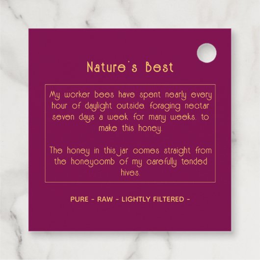 Black Bee Honey Label Metallic Gold Text  (Rückseite)