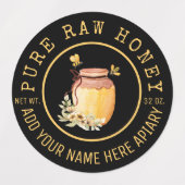 Black Bee Honey Label Metallic Gold Text  Etiketten (Design 2)