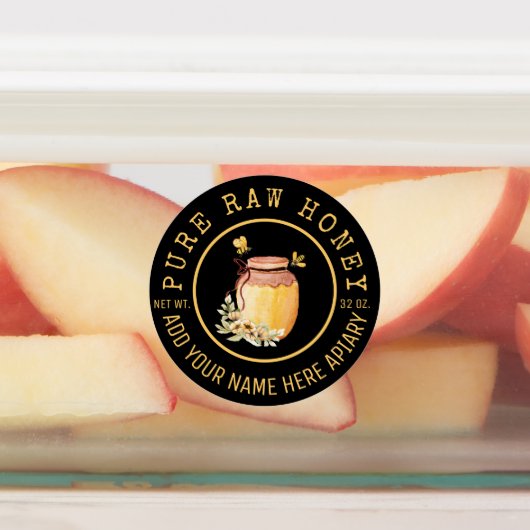 Black Bee Honey Label Metallic Gold Text Etiketten (Befestigt)