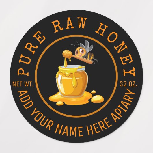 Black Bee Honey Label Metallic Gold Text Etiketten (Design 1)
