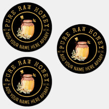 Black Bee Honey Label Metallic Gold Text