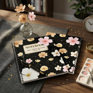 Black & Beige Floral Watercolor Spiralfolien Noteb Notizblock