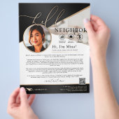 Black & Beige Hello Neighbor Realtor Einführung Flyer (Hand)