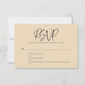 Black Beige Modern Script Lettering Wedding RSVP Karte (Vorderseite)
