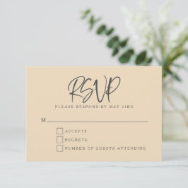Black Beige Modern Script Lettering Wedding RSVP Karte