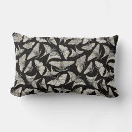 Black Beige Moth Butterfly Pattern Lendenkissen