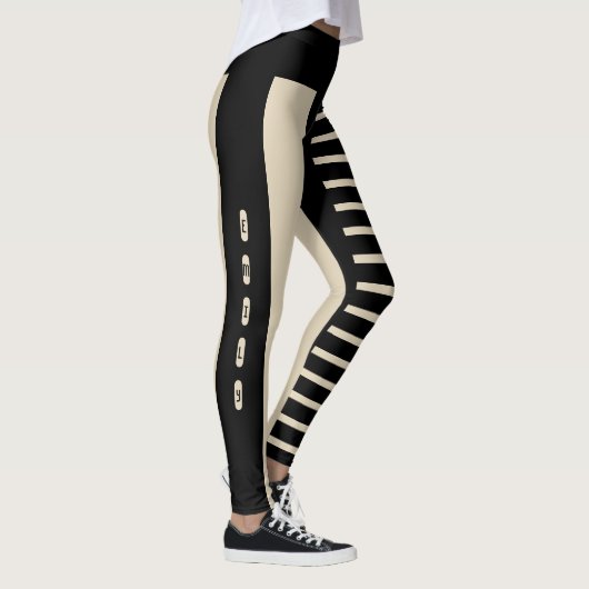 Black Beige Stripes Pattern Individuelle Name Emil Leggings (Rechts)