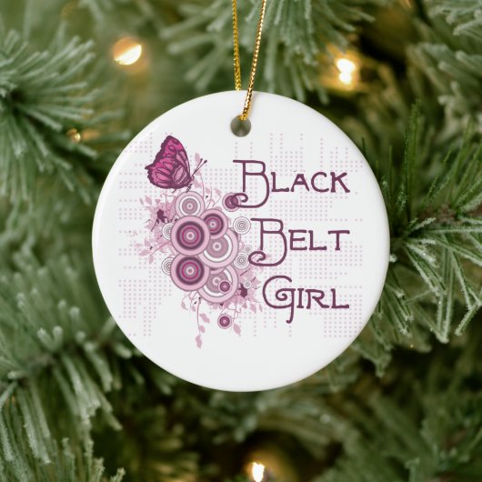 Black Belt Girl Pink Butterfells Keramik Ornament (Baum)