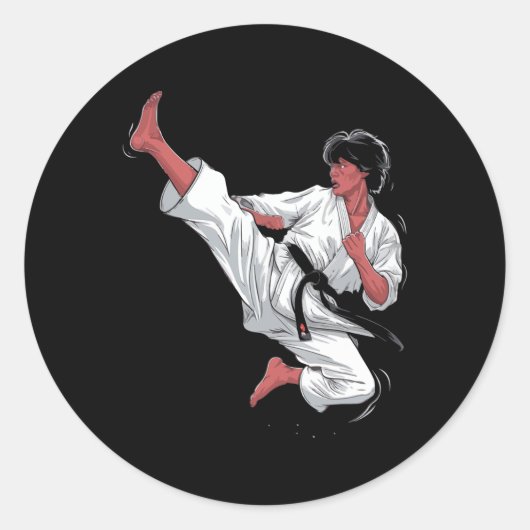 Black Belt Karate Fighter Runder Aufkleber (Vorderseite)