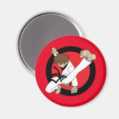 Black Belt Karate / Ninja Brünett Boy Magnet (Vorderseite/Rückseite)