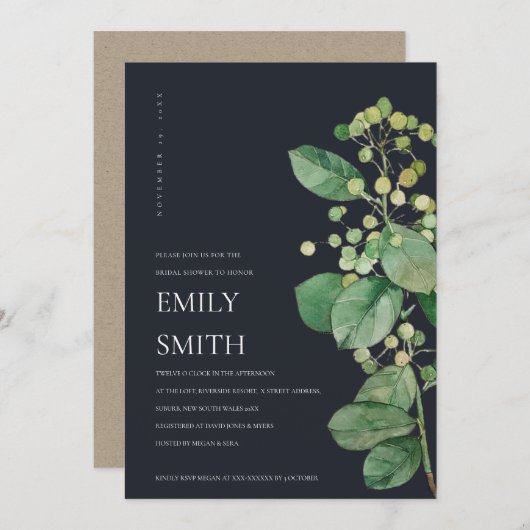 BLACK BERRY BLÄTTER FOLIAGE BRAUTPARTY INVITE DANKESKARTE (Vorne/Hinten)