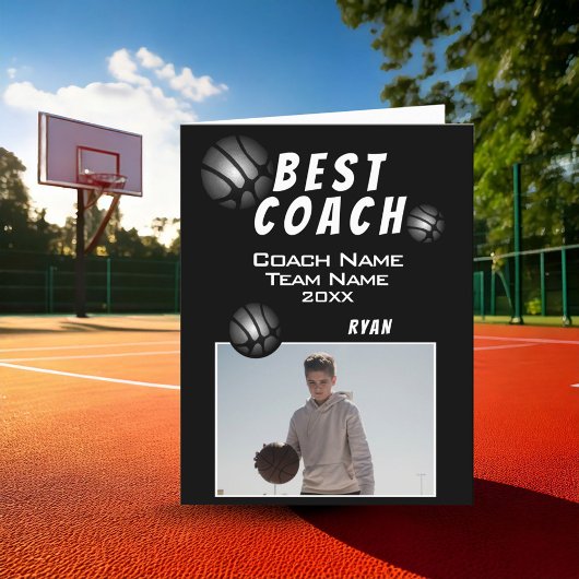 Black Best Coach Basketball Foto Dankeskarte