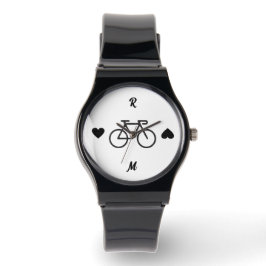 Black Bike Heart Silhouette Personalisierter Name Armbanduhr