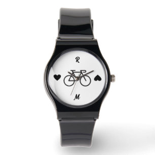 Black Bike Heart Silhouette Personalisierter Name Armbanduhr