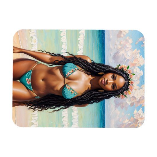 Black Bikini Frau mit Locations Magnet (Horizontal)