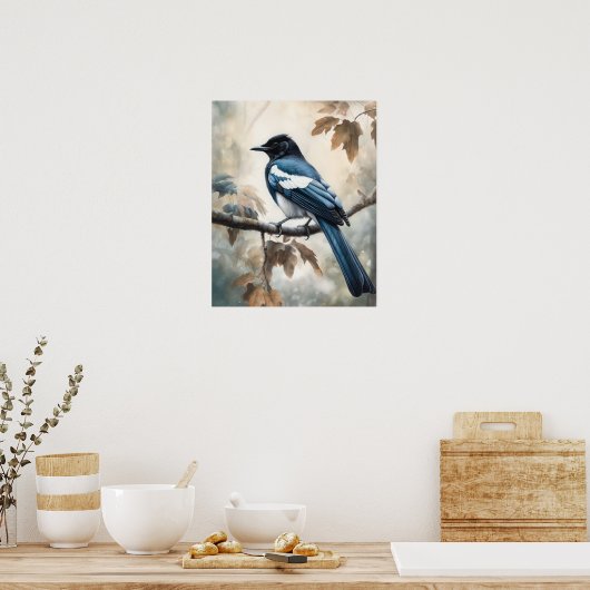 Black Billard Magpie Bird Art Print Poster (Küche)