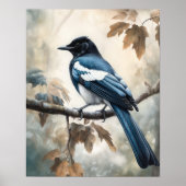 Black Billard Magpie Bird Art Print Poster (Vorne)