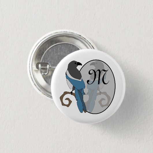 Black Billed Magpie Monogram Button (Vorne & Hinten)