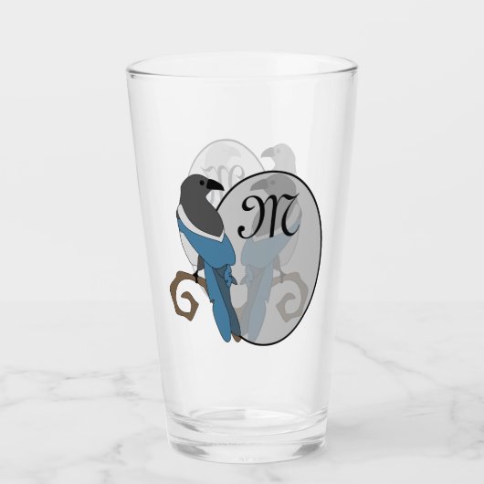 Black Billed Magpie Monogram Glas (Vorderseite)