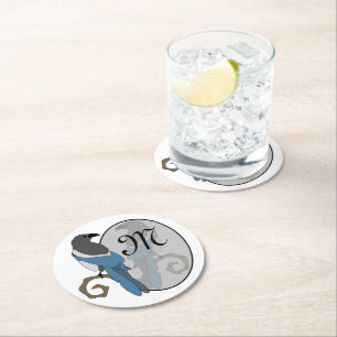 Black Billed Magpie Monogram Runder Pappuntersetzer