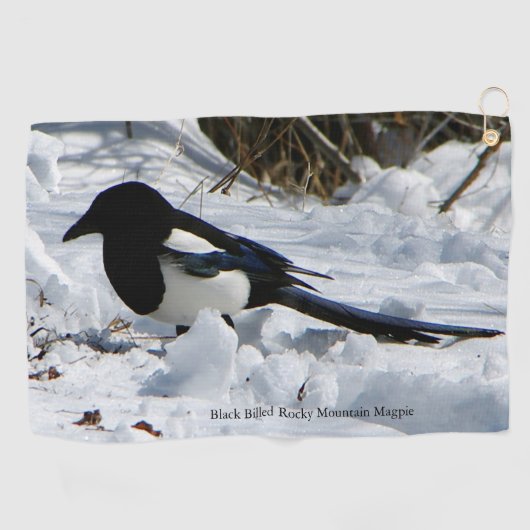 Black Billed Rocky Mountain Magpie Golf Handtuch (Horizontal)