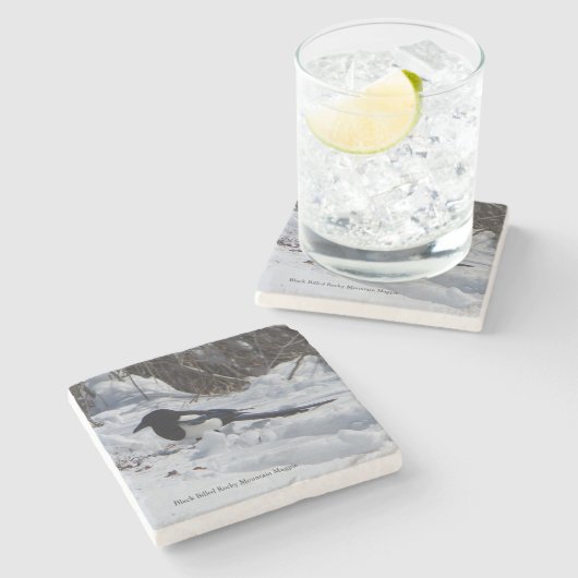 Black Billed Rocky Mountain Magpie Stone Untersetz Steinuntersetzer (Seitenansicht)