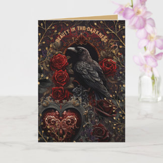 Black Bird Gothic Beauty in Dunkelheit Rote Rosen Karte