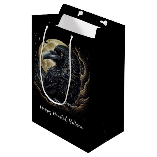 Black Bird Halloween Mittlere Geschenktüte (Vorderseite Schrägansicht)