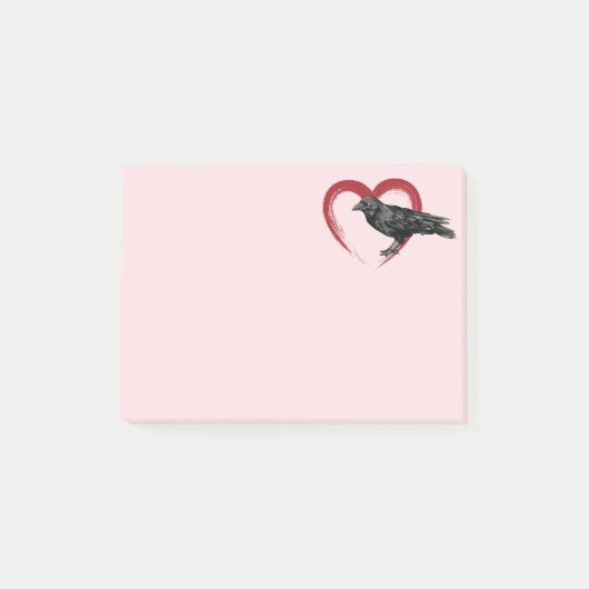 Black Bird Heart Raven Post-it Notes Klebezettel (Vorderseite)